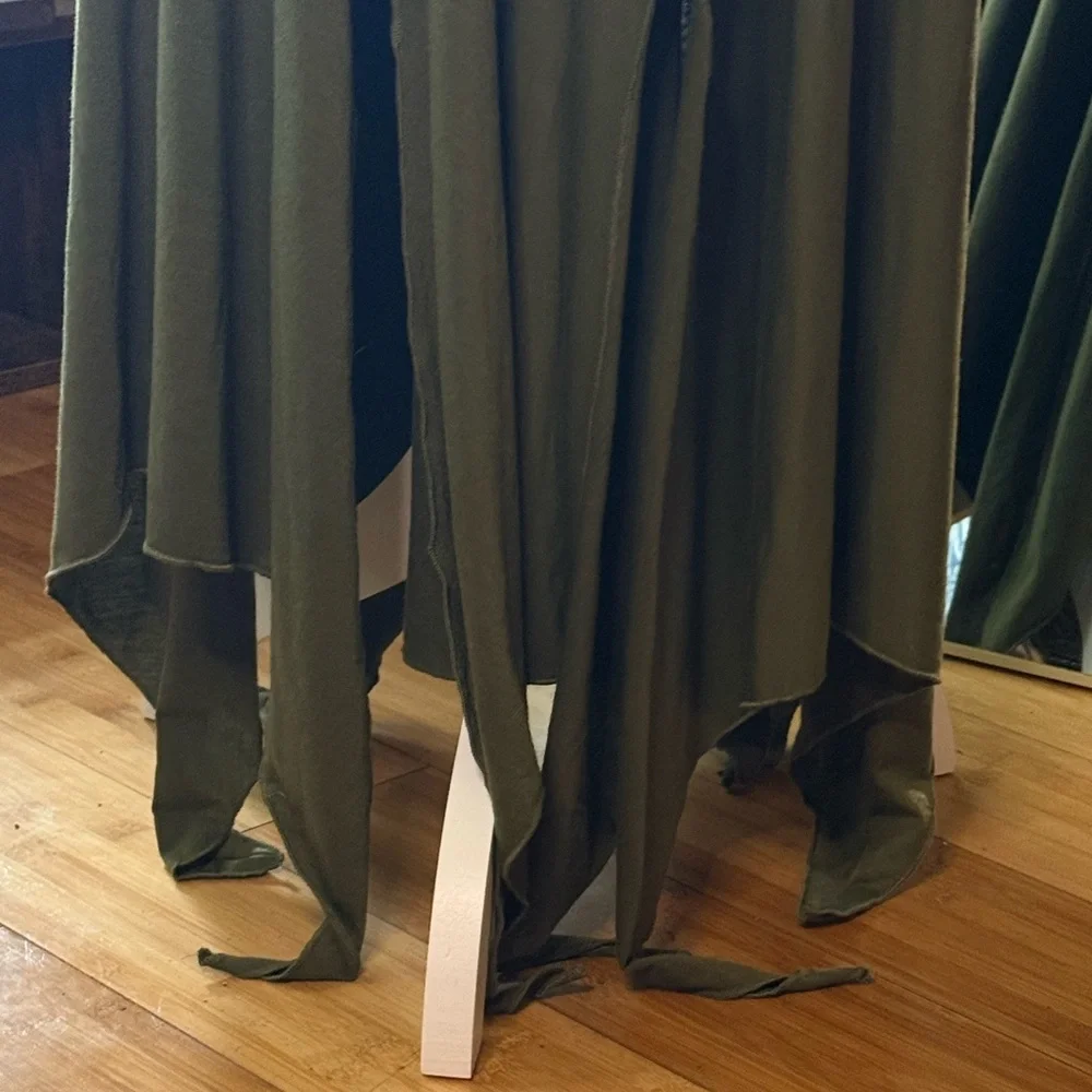 Olive Green Boho Lace-Up Waist Handkerchief Hem Skirt XL - Picture 4 of 7